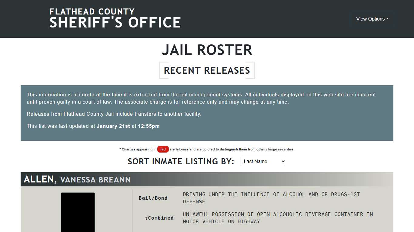 Flathead County Sheriff's Office - Jail Roster