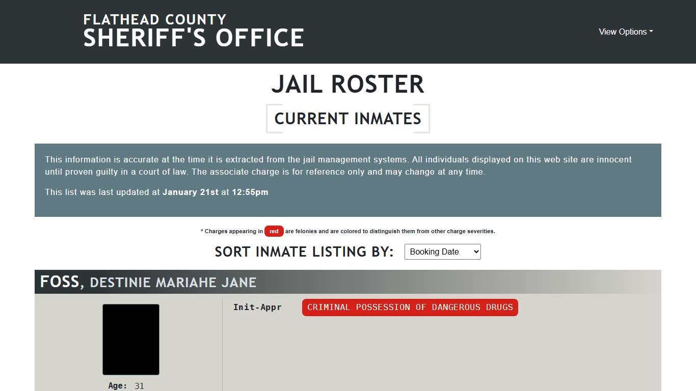 Flathead County Sheriff's Office - Jail Roster